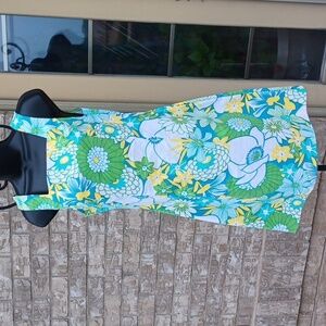 City Triangles Retro floral cotton blend dress, 70s style, vintage, sz 7/8